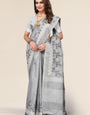 Grey Linen Cotton Embroidery Saree