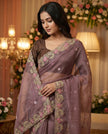 Brown Floral Sequins Jimmy Choo Saree