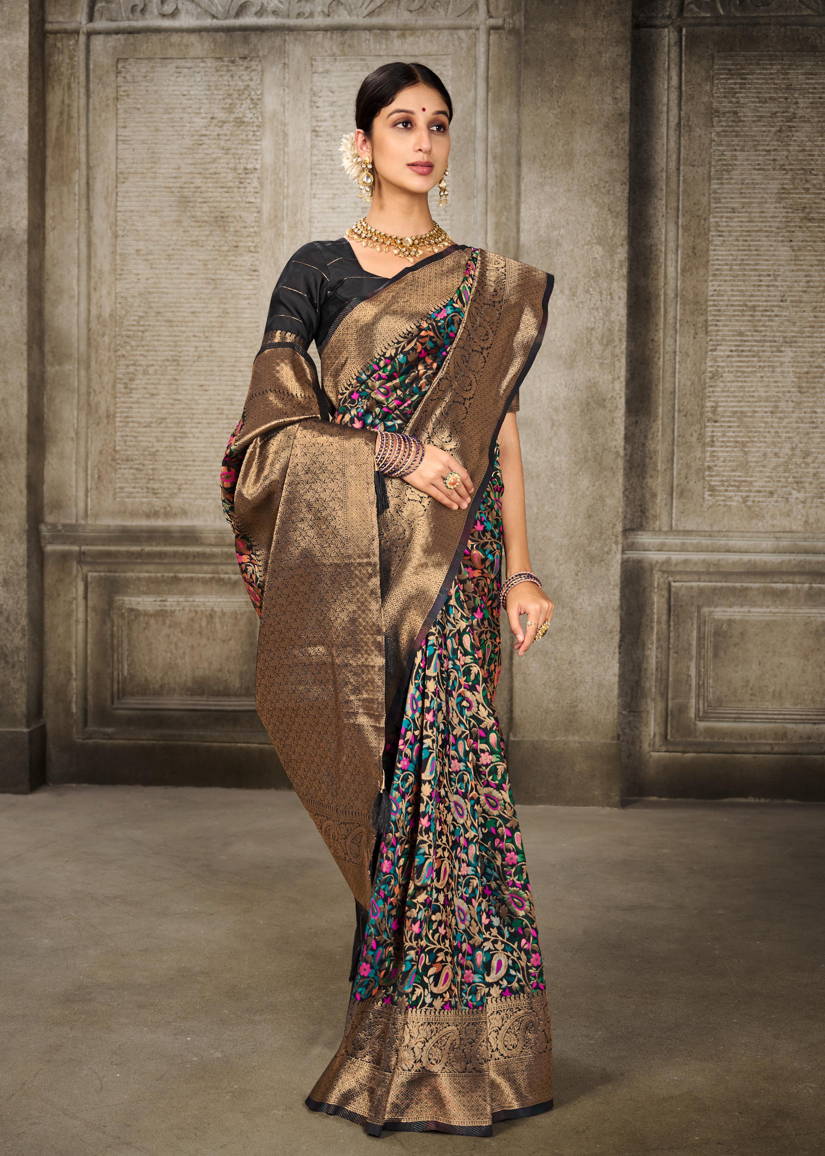 Black Pashmina Banarasi Silk Saree