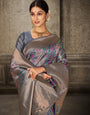 Grey Pashmina Banarasi Silk Saree