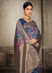 Navy Blue Pashmina Banarasi Silk Saree