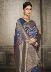 Navy Blue Pashmina Banarasi Silk Saree