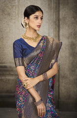 Navy Blue Pashmina Banarasi Silk Saree
