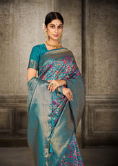 Turquoise Blue Pashmina Banarasi Silk Saree