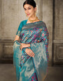 Turquoise Blue Pashmina Banarasi Silk Saree