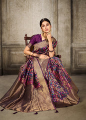 Wine Pashmina Banarasi Silk Saree