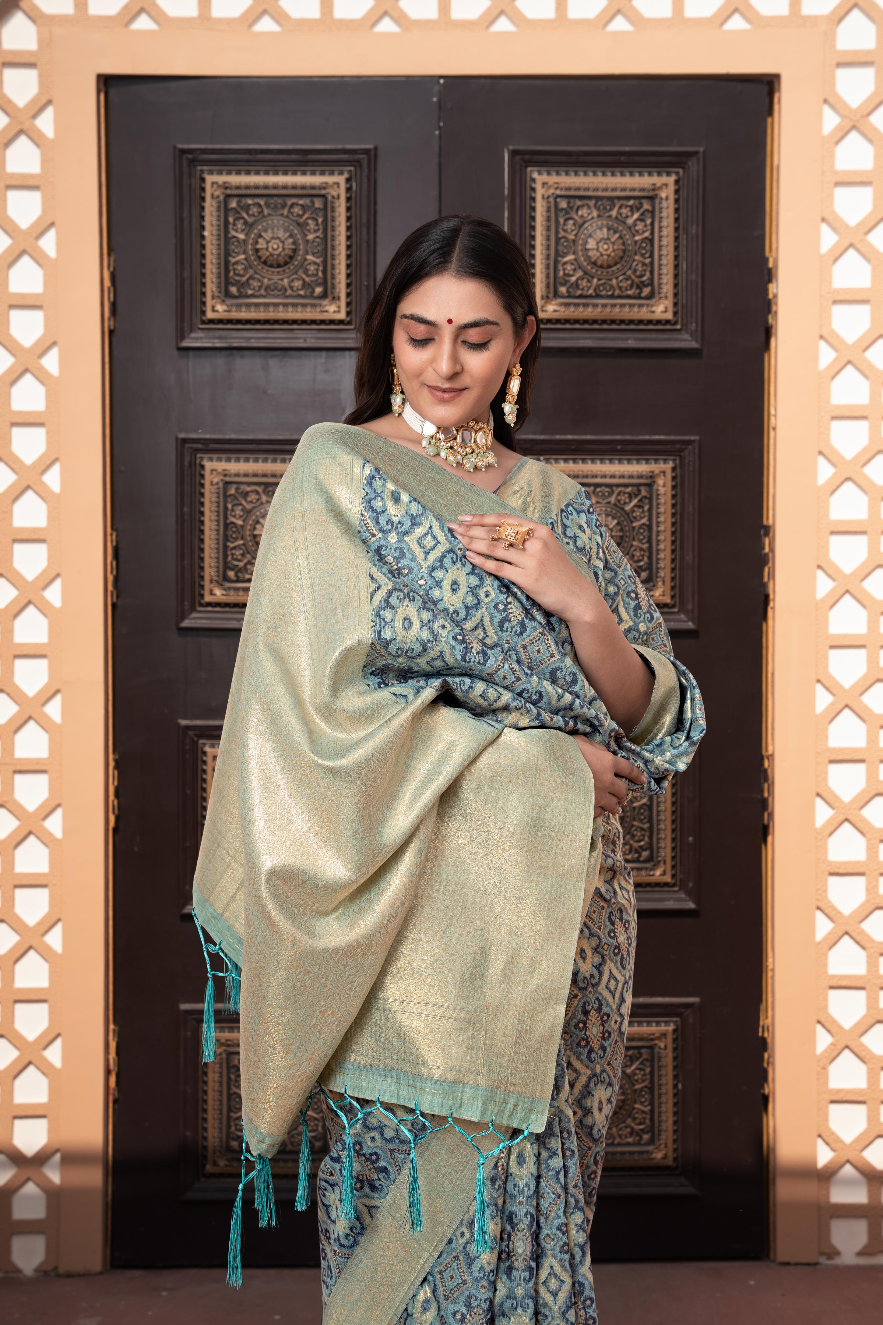 Blue Zari Woven Cotton Silk Saree