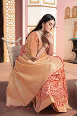 Peach Zari Woven Cotton Silk Saree