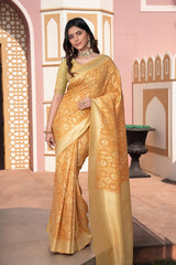 Yellow Zari Woven Cotton Silk Saree