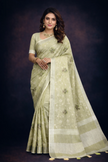 Green Embroidered Cotton Linen saree