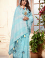 Blue Embroidered Cotton Linen saree