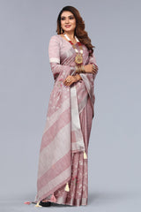 Dark Pink Embroidered Cotton Linen saree