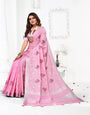 Pink Embroidered Cotton Linen saree