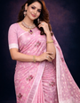 Pink Embroidered Cotton Linen saree