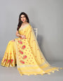 Pure Yellow cotton silk saree with embroidered Gold Zari Pallu