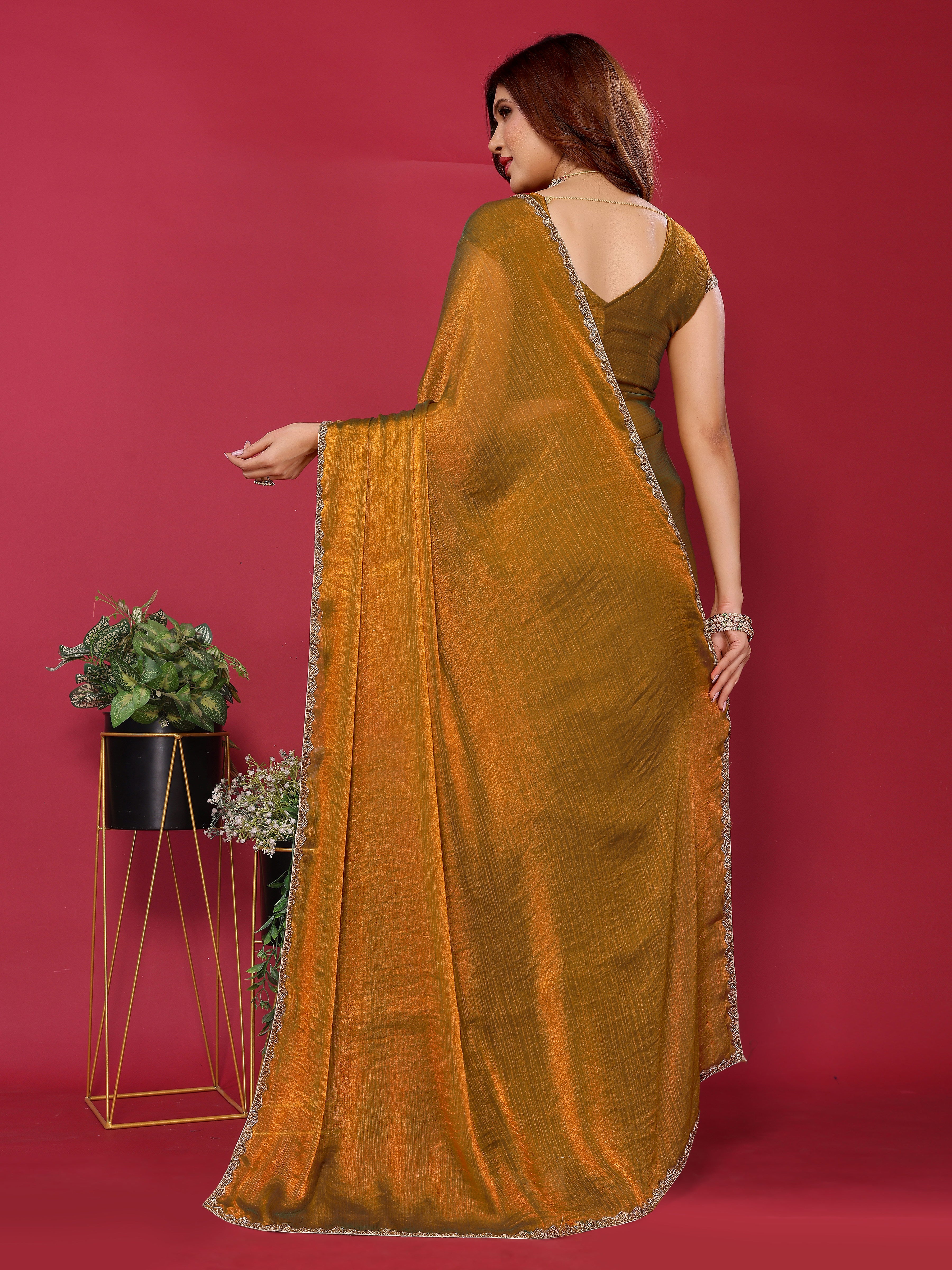 Alagini mustard designer silk saree