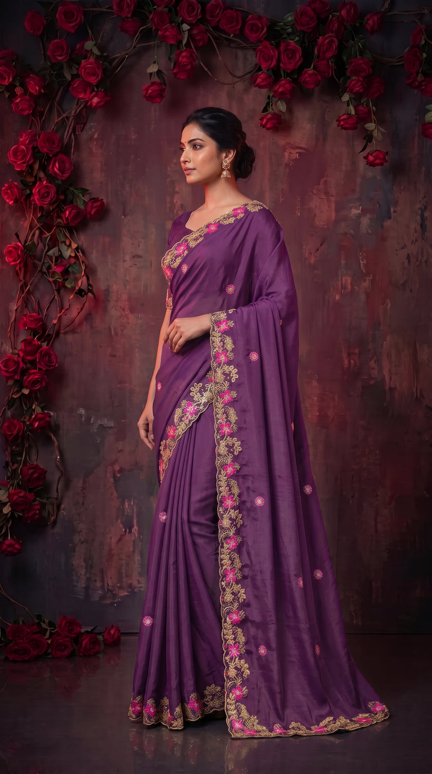 Wine Sequins work Jimmy Choo Saree