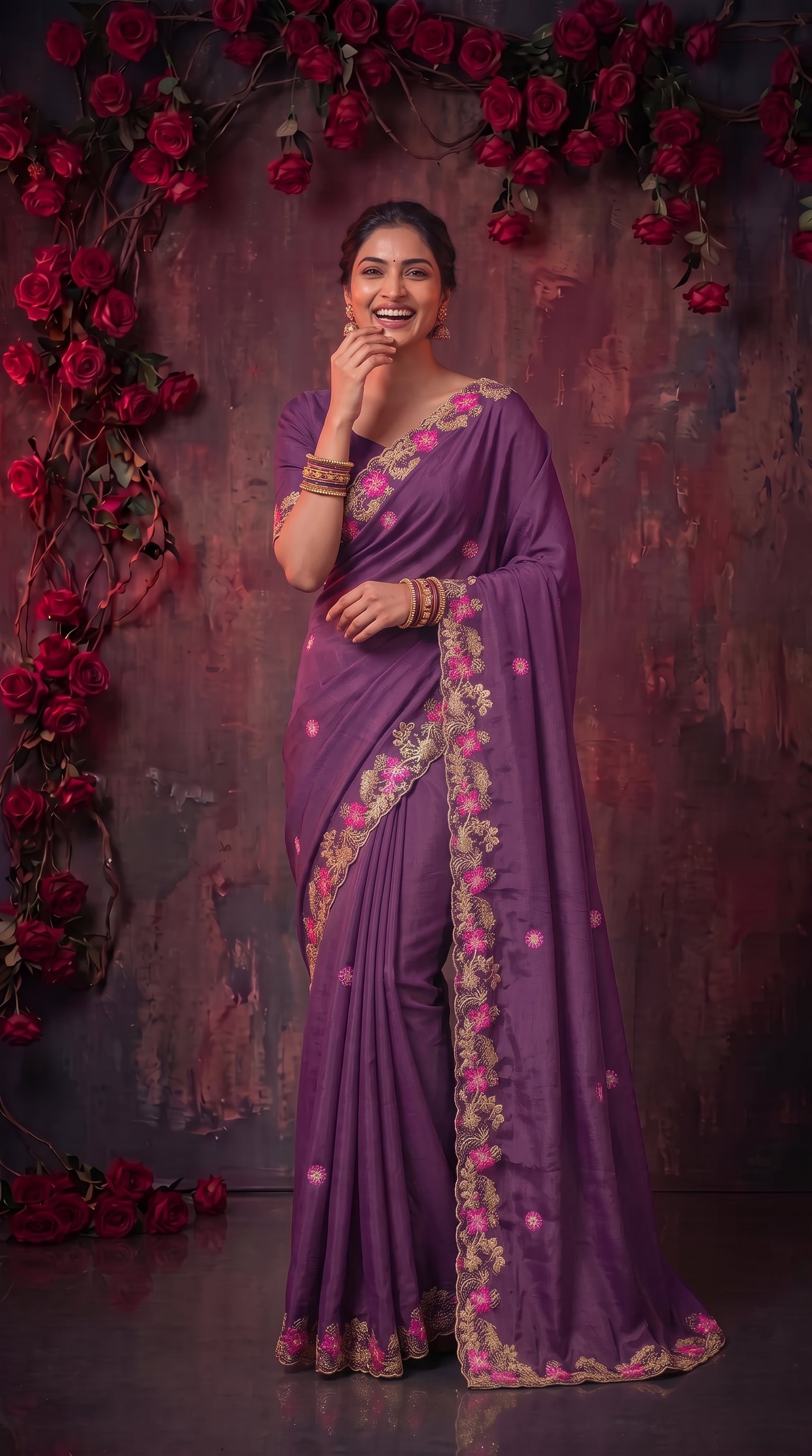 Wine Sequins work Jimmy Choo Saree