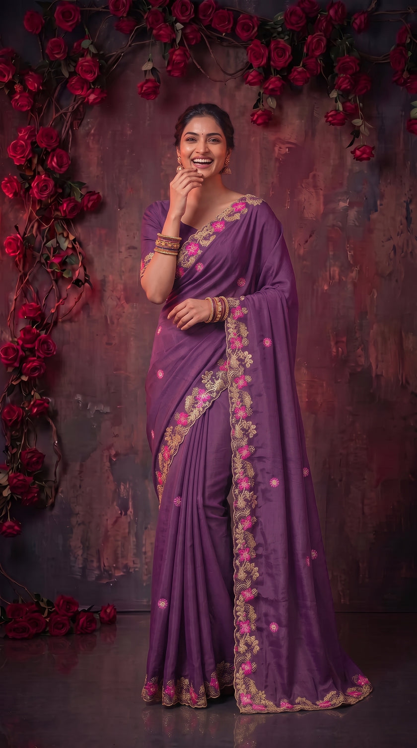 Wine Sequins work Jimmy Choo Saree