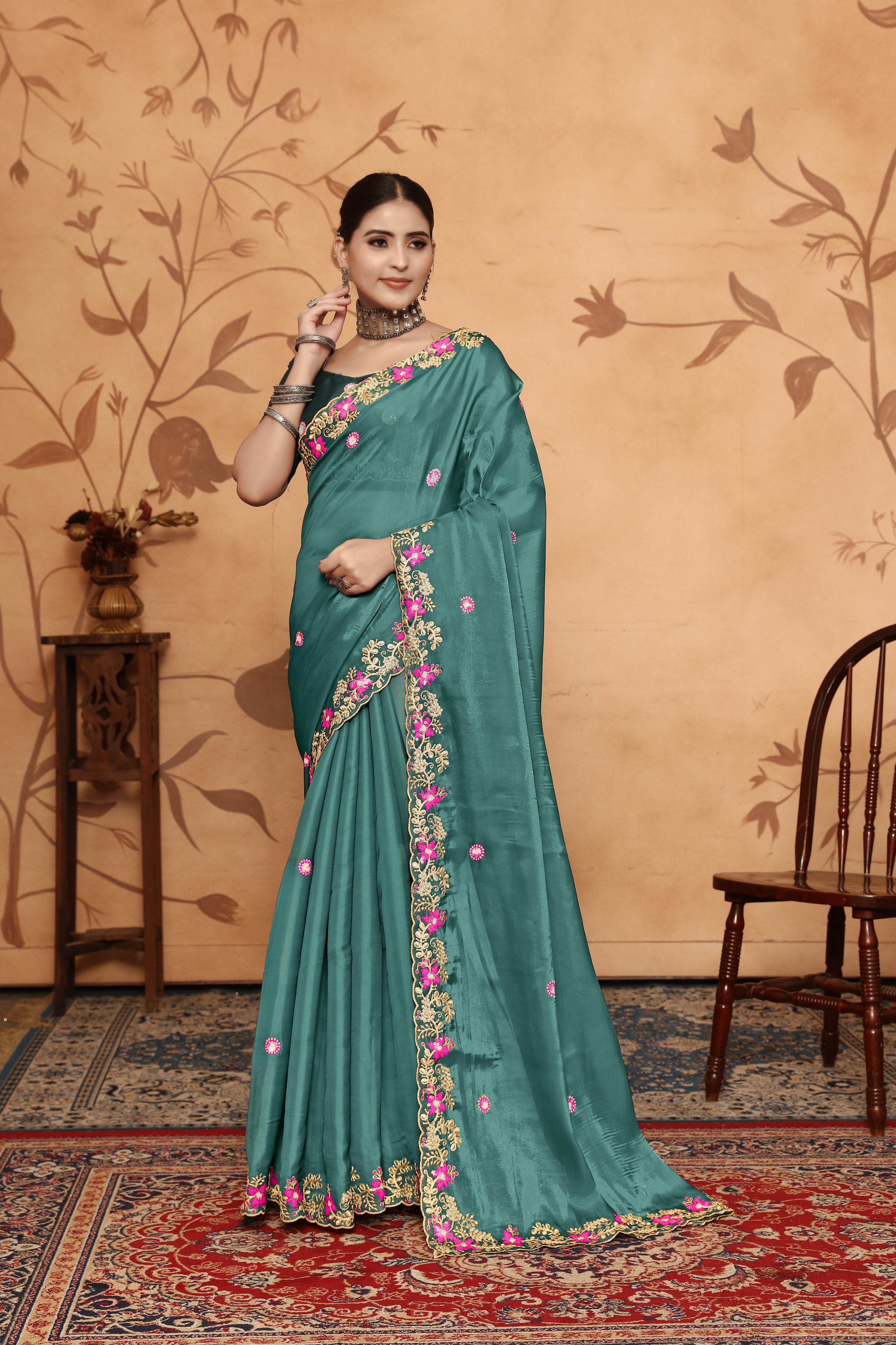 Rama Floral Sequins Border work Jimmy Choo Saree