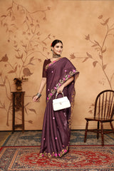 Brown Floral Sequins Border work Jimmy Choo Saree