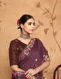 Brown Floral Sequins Border work Jimmy Choo Saree