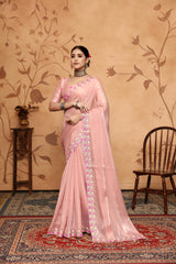 Pink Floral Sequins Border work Jimmy Choo Saree