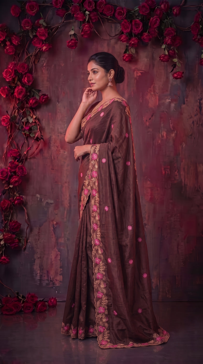 Brown Sequins work Jimmy Choo Saree