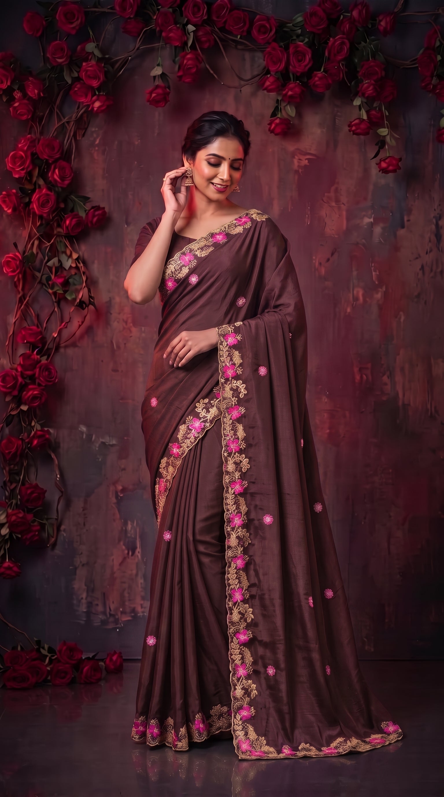 Brown Sequins work Jimmy Choo Saree