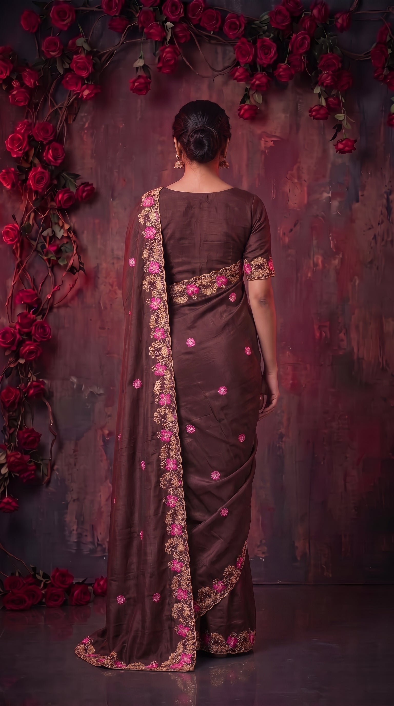 Brown Sequins work Jimmy Choo Saree