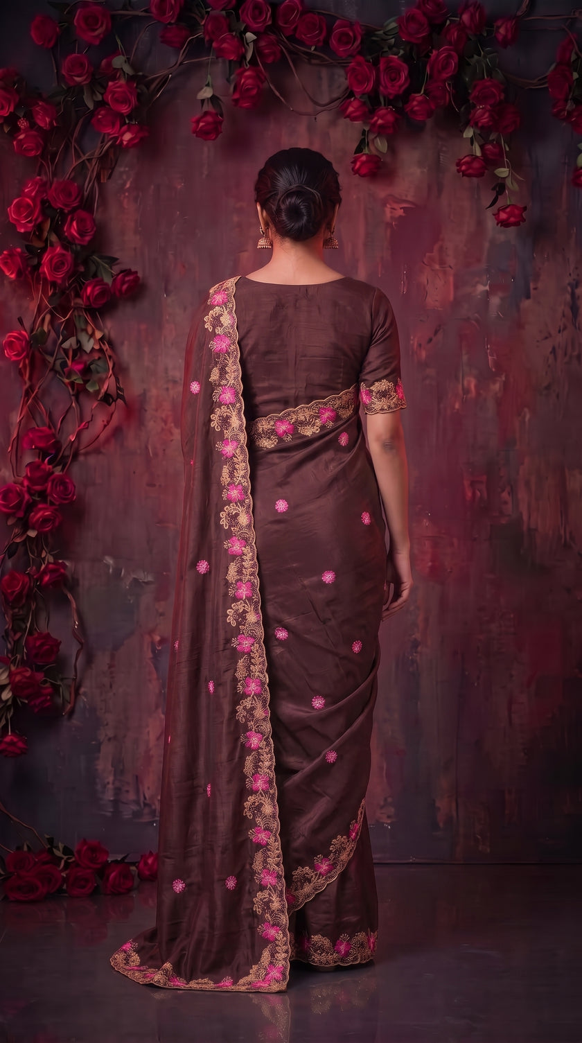 Brown Sequins work Jimmy Choo Saree