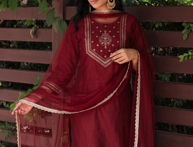 Maroon Silk Stitched Suit