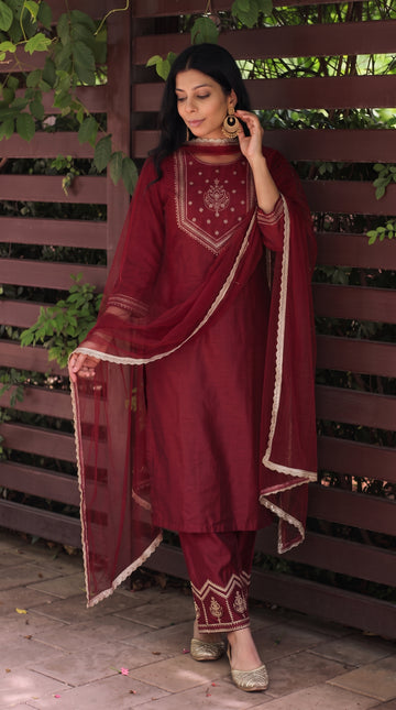 Maroon Silk Stitched Suit