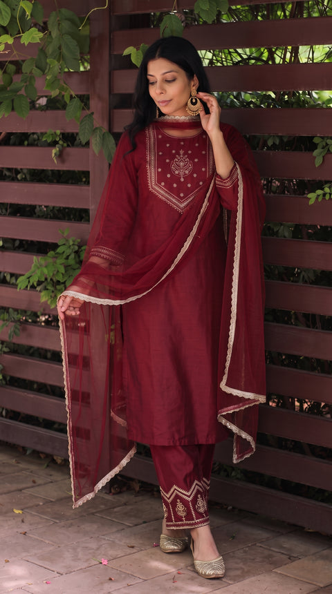Maroon Silk Stitched Suit