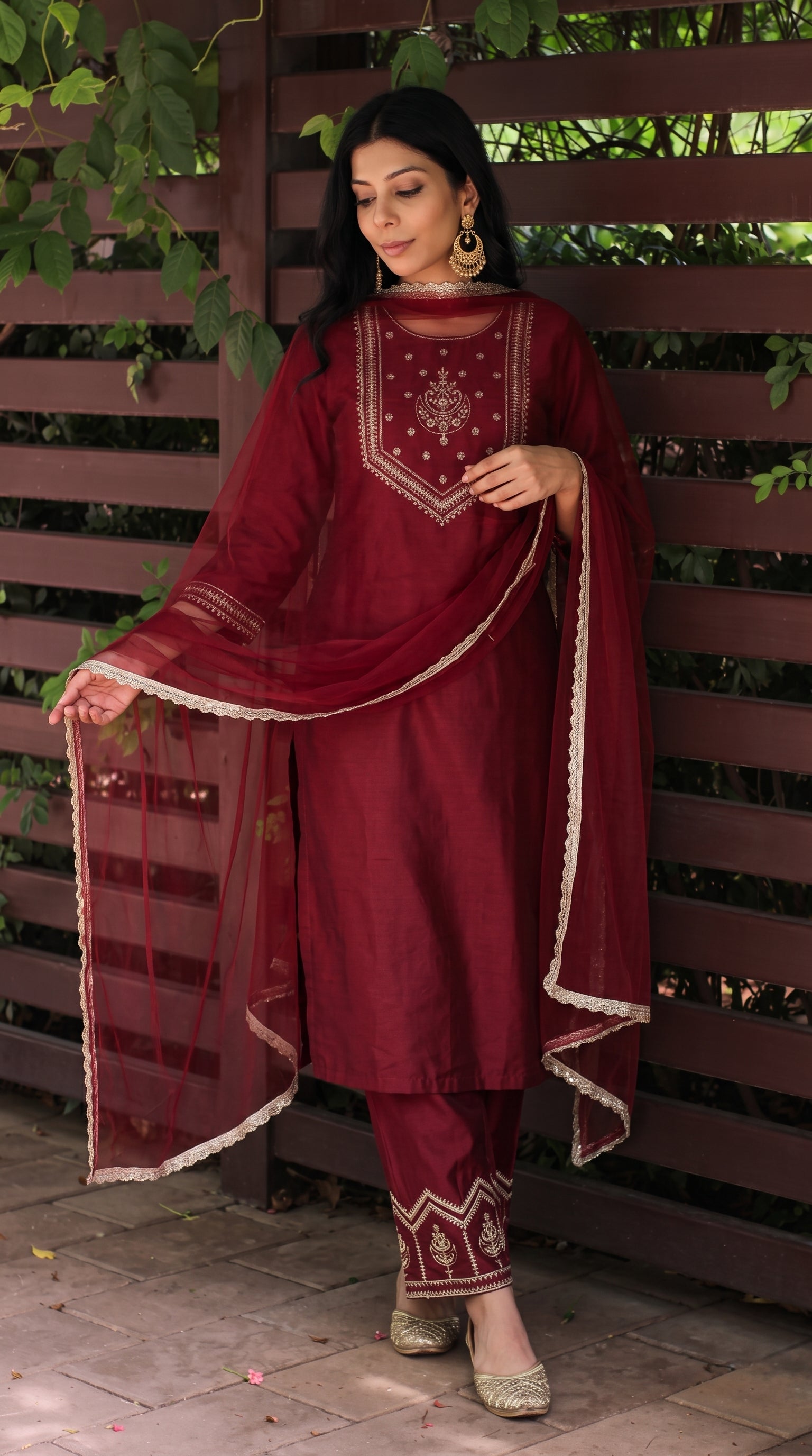 Maroon Silk Stitched Suit