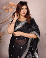 Black Barbarick Silk Cutwork Saree