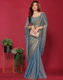Blue Satin Silk Handwork Work For Festive Saree Look