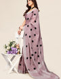 Dark Pink linen saree with embroidered polka design