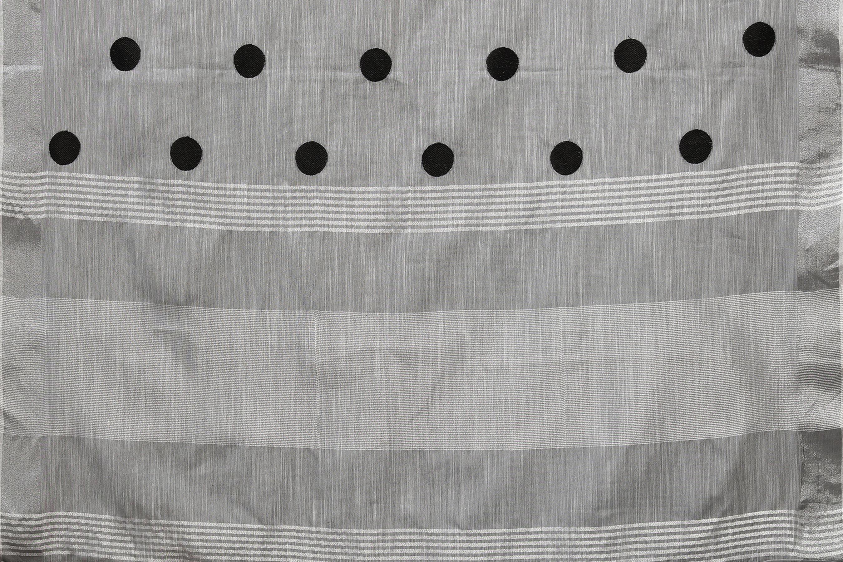 Grey linen saree with embroidered polka design