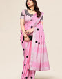 Pink linen saree with embroidered polka design