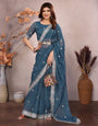Blue Barbarick Silk Cutwork Saree