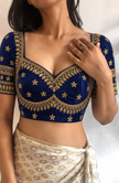 Royal Blue Silk Handwork Stitched Blouse For Navratri