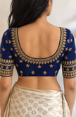 Royal Blue Silk Handwork Stitched Blouse For Navratri