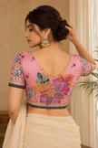 Pink Banglori Silk Handwork Stitched Blouse For Navratri
