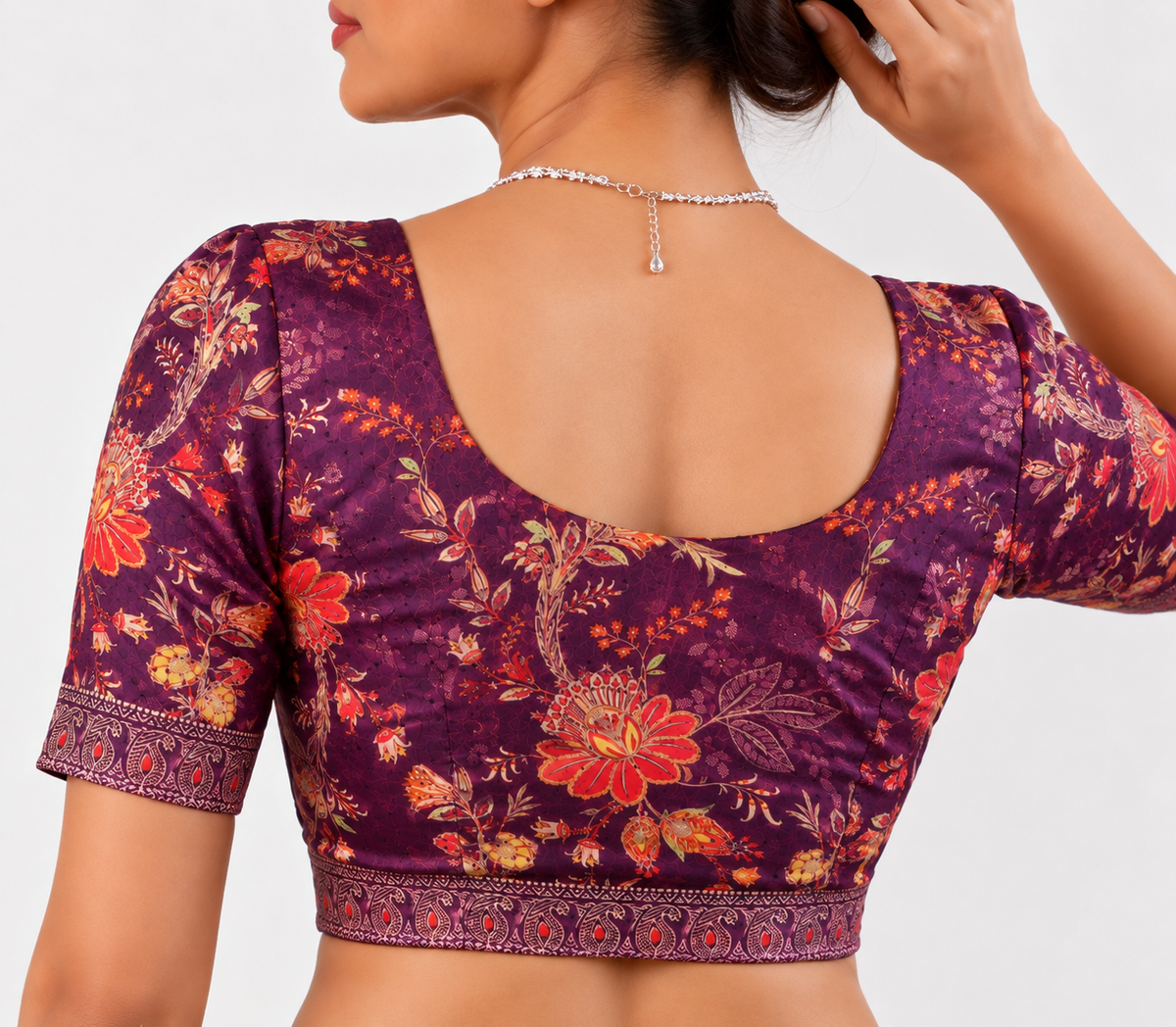 Purple Banglori Silk Handwork Stitched Blouse For Navratri