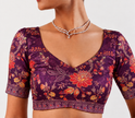 Purple Banglori Silk Handwork Stitched Blouse For Navratri