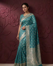 Aqua Blue Satin Silk Banarasi Weaving Saree