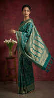 Teal Blue Banarasi Work Satin Silk Saree