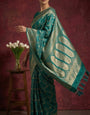Teal Blue Banarasi Work Satin Silk Saree