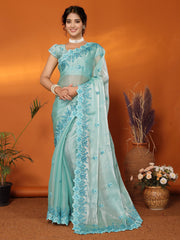 Blue Jimmy Choo Floral Embroidery Saree